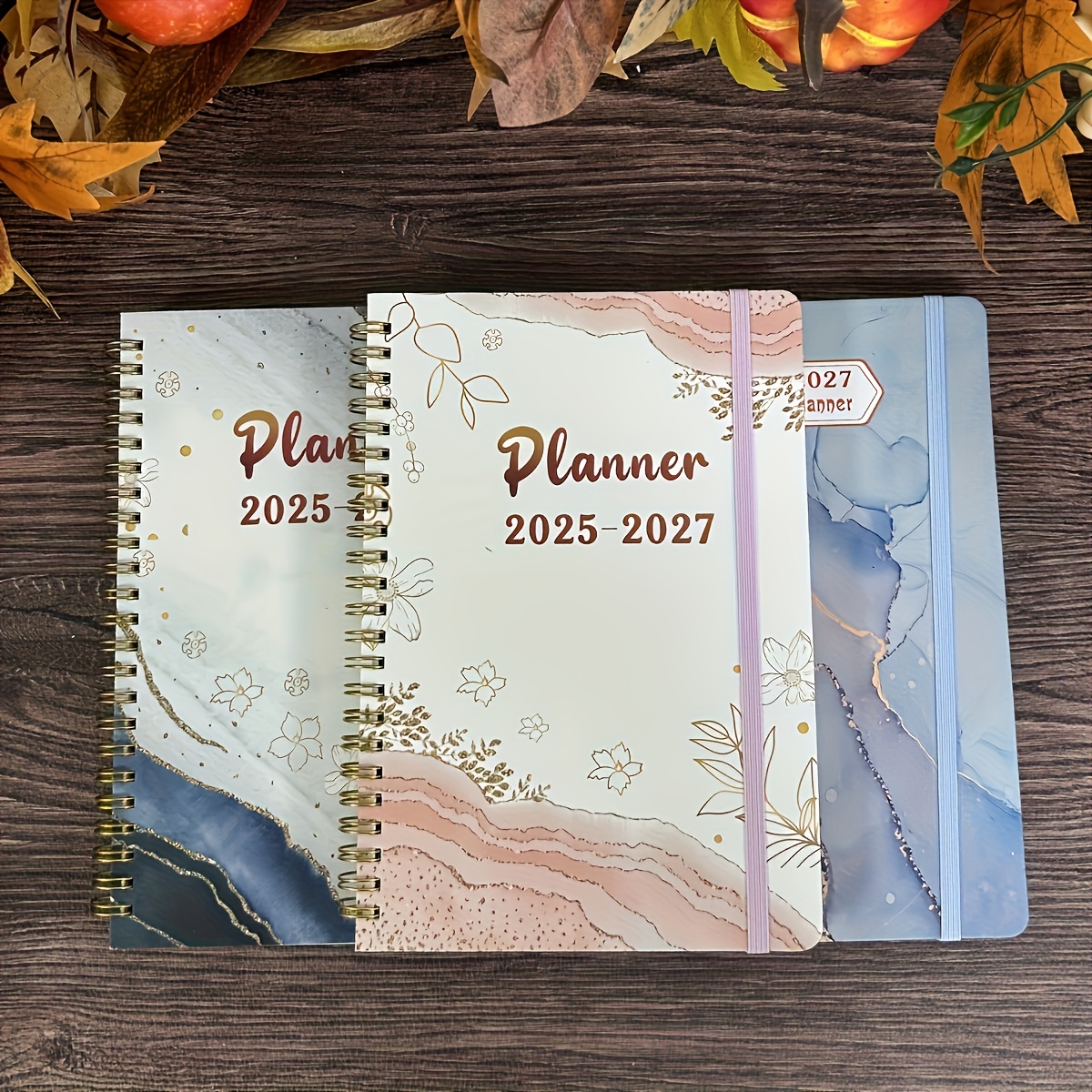 

1pc Planificateur et Calendrier 2025-2027 Planificateur 3 Ans Janvier 2025-Décembre 2027 | Reliure à Double Ligne Mignonne à Floraux