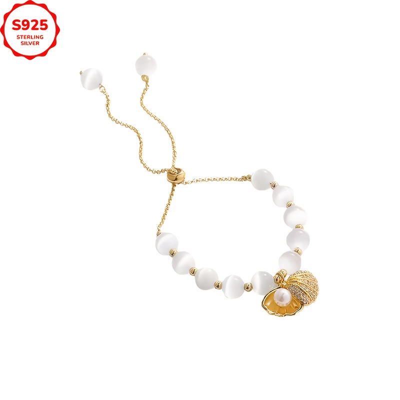 

Elegant 925 Silver Bracelet With Summer Shell And , 18k Golden Plated - Perfect Beach Jewelry Gift For Women, Includes Gift Box