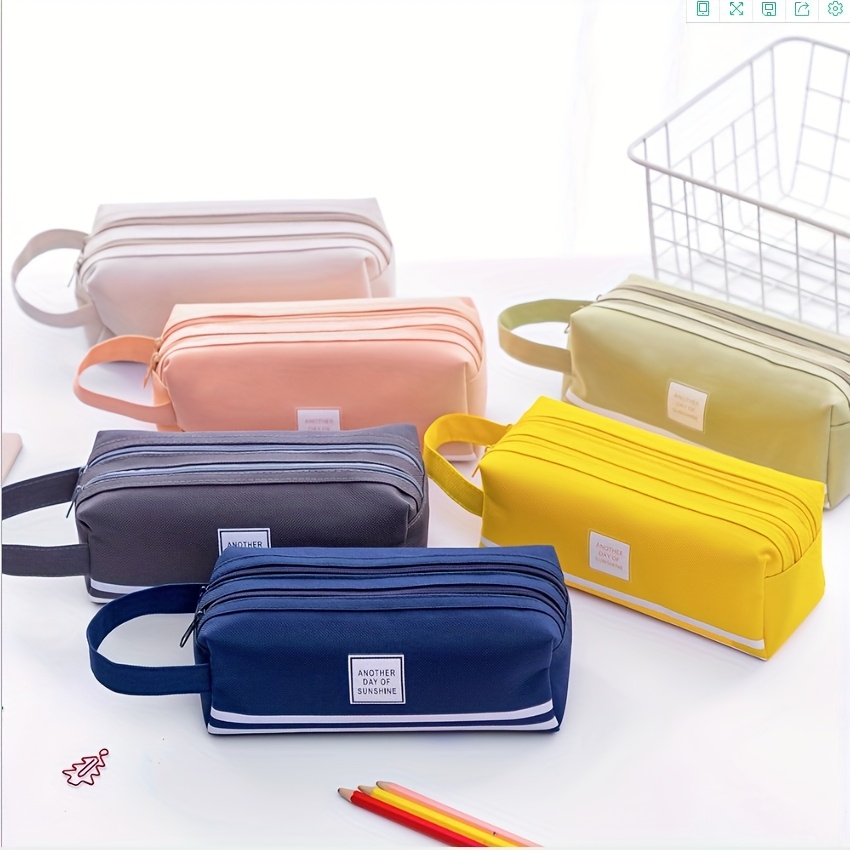 

Large Capacity Double-layered Pencil Case - Oxford Cloth, Dual Zipper Design, Portable & Multifunctional For Office Use