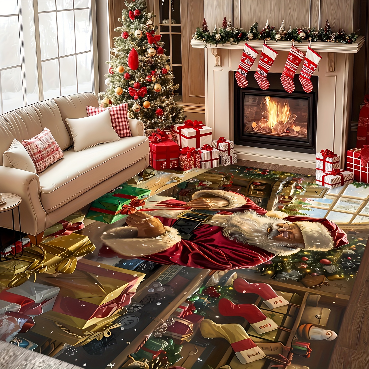TEMU 1 pieza, Alfombra rectangular con diseño de de de regalo de Papá Noel y " Navidad", adecuada para , , dormitorio, estudio, felpudo de entrada y