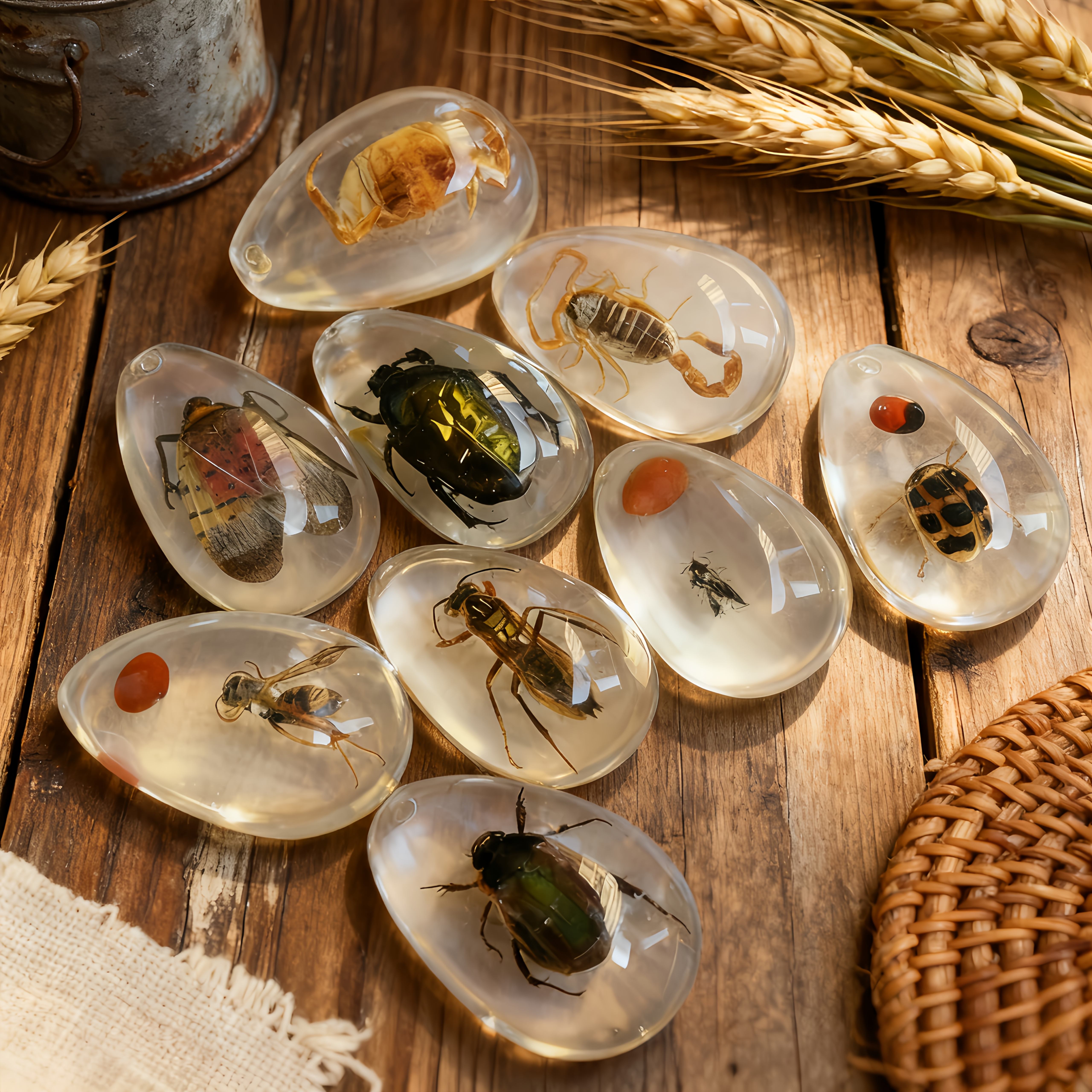 E-shop 4er Set (Weiß Transparent Simuliertes Bernstein Stück mit Displaybox) - Wissenschaftliche Sammlerstücke, Biologie Unterricht, Lebensechte