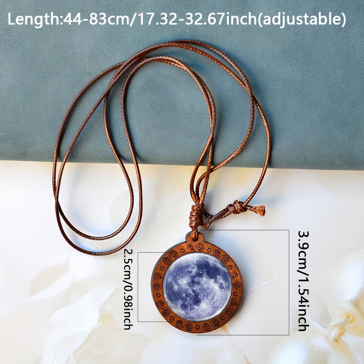Handcrafted Blue Moon Surface Wooden Pendant Necklace
