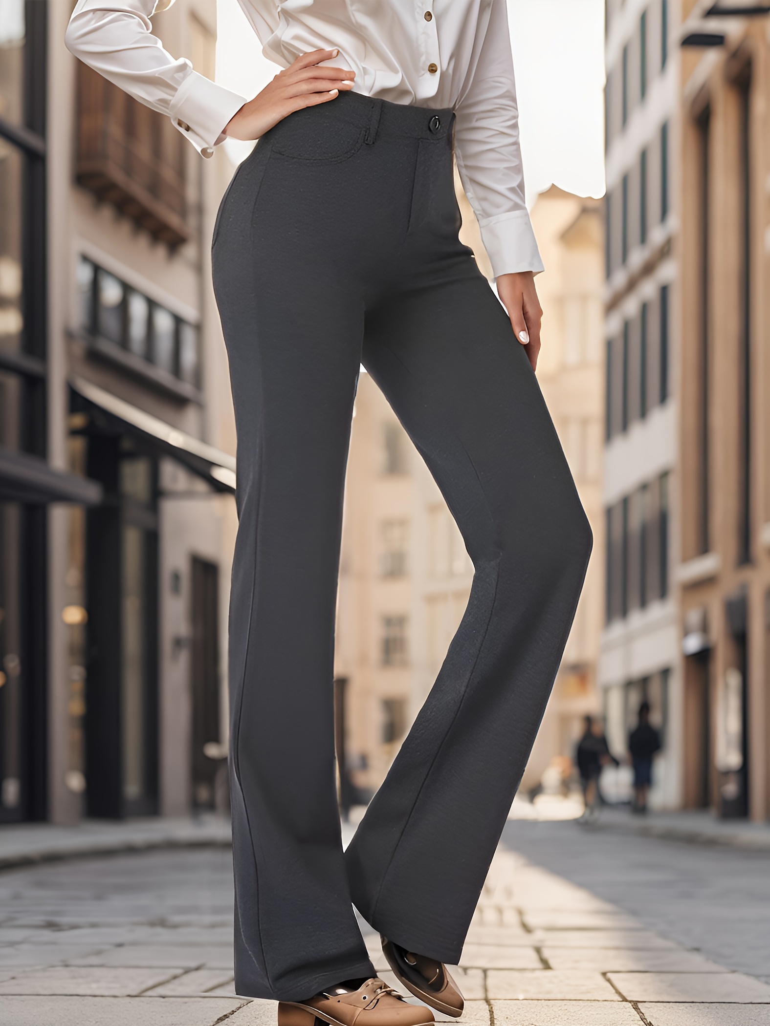 Solid Color Slim Fit Pencil Pants Casual Pockets Trousers - Temu