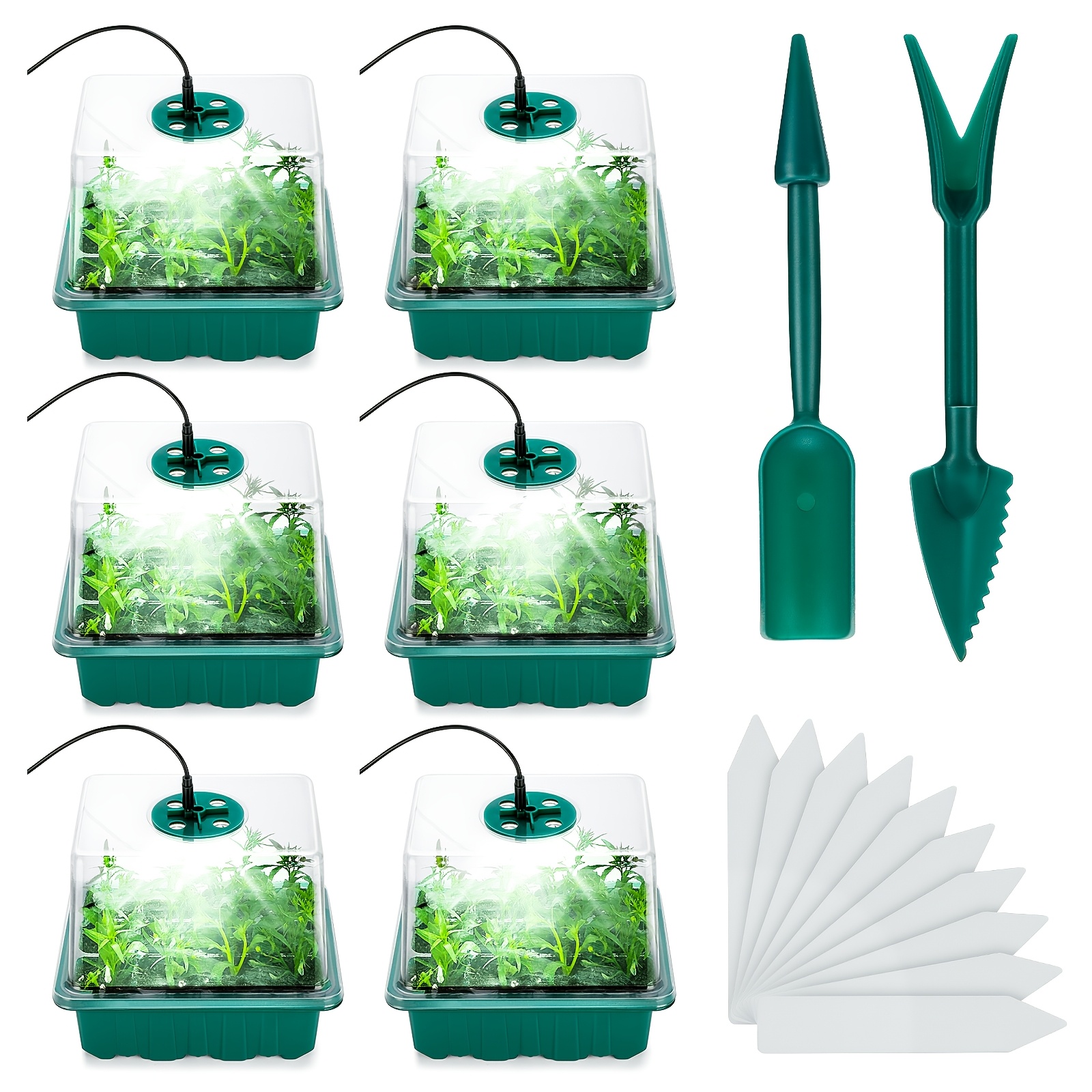 Image of 6 Set Seed Germination Kit Seed Germination Starter Tray With Grow Light, Seed Starter Growing Tray: Suitable For Seedlings, Indoor Gardening, Wheatgrass, Etc. - Soil Or Hydroponic With Drainage Holes