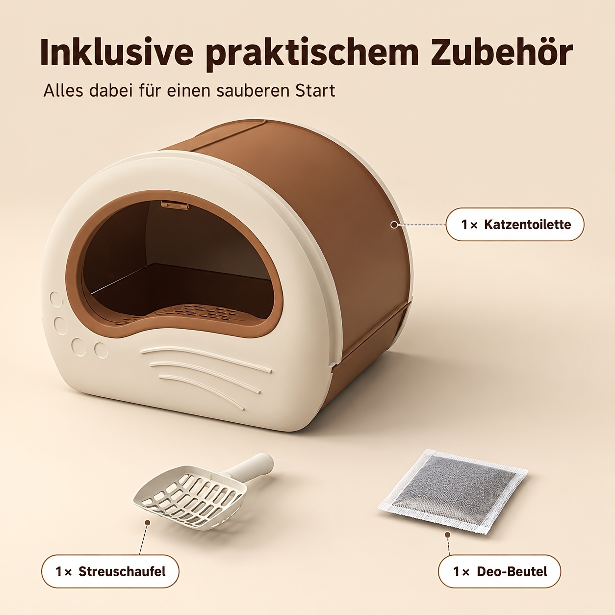 Enclosed Cat Litter Box With And Deodorizing Pack, Large Covered Cat Toilet, , Low Odor, Easy To Clean, Suitable For Indoor Cats, Without Battery