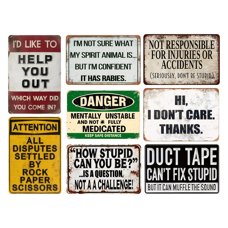 funny metal signs sold on Temu United States
