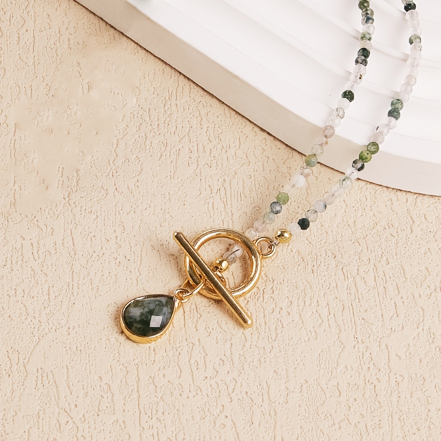 TEMU Collier ras du cou ras du cou minimaliste bohème en perles d'agate mousse | Texture verte unique avec fermoir OT doré | Superposable et réglable
