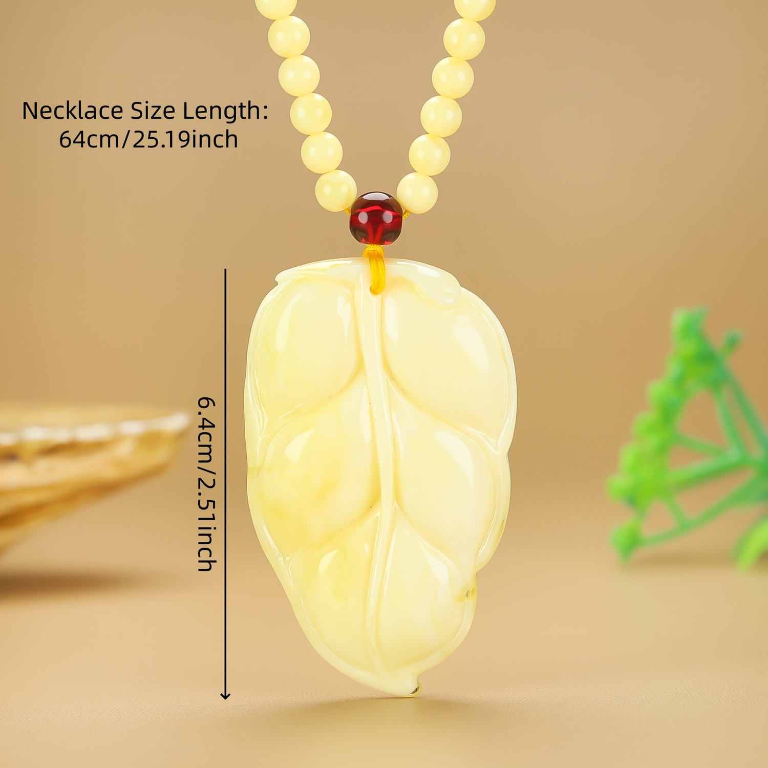 Stylish Round Bead Necklace with Leaf-shaped Pendant, Unisex