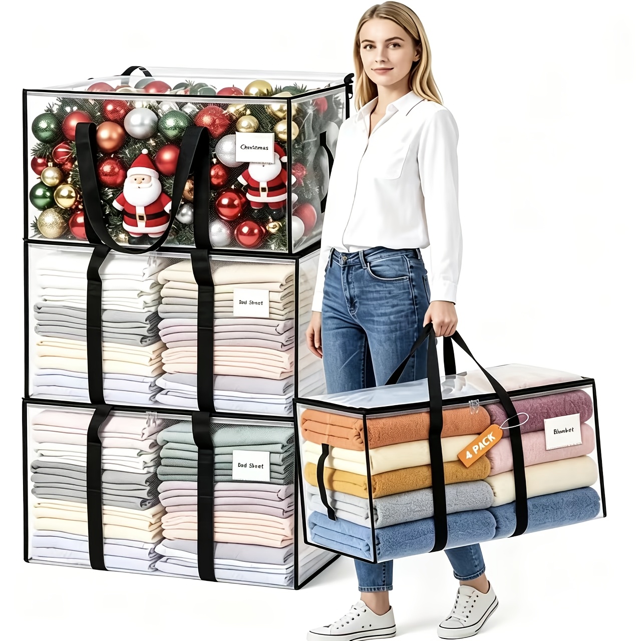 TEMU 4pcs Set Of High-quality Storage And Moving Bags â Reinforced Extra-large Storage Tote Bags With Handles, Suitable For Moving, Dorm Storage,