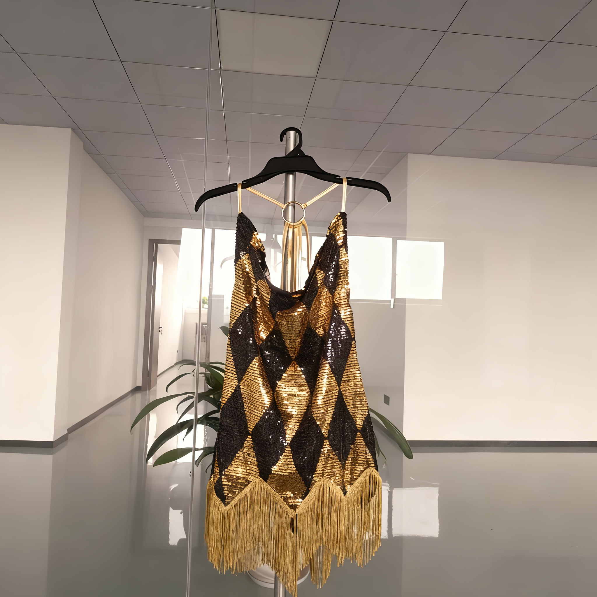 ladies golden sequined fringed dress polyester hand wash - Temu Spain
