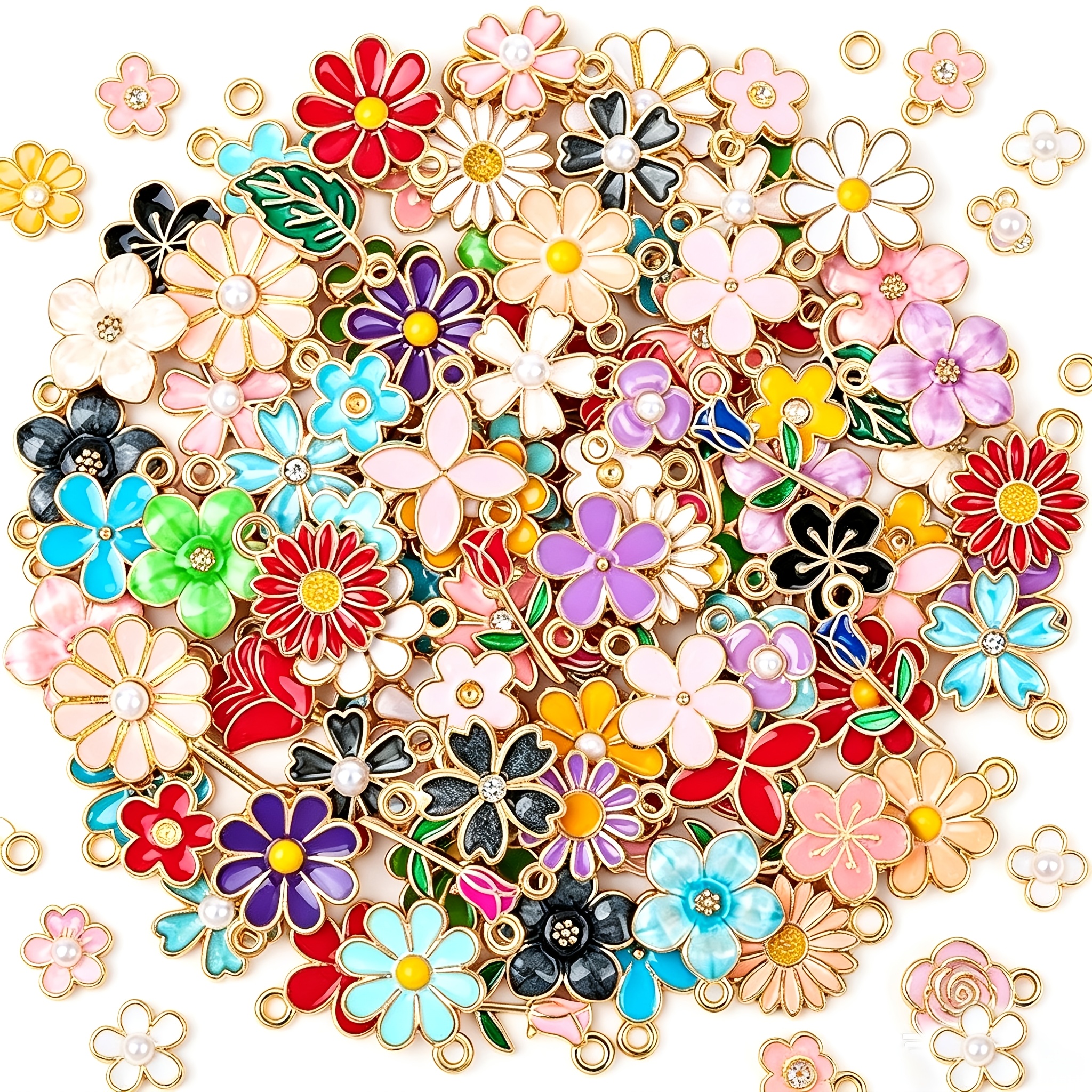 70/140pcs Random Style Flower Element Zinc Alloy Enamel Charms