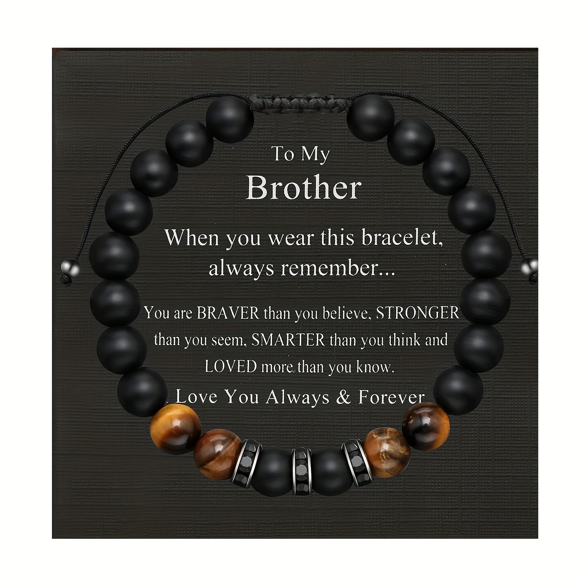 TEMU Single Exquisite Black Beaded Bracelet, Adjustable Size, Men's Bracelet, Girlfriend, Wife To Boyfriend Husband Brother Christmas, Birthday Gift,