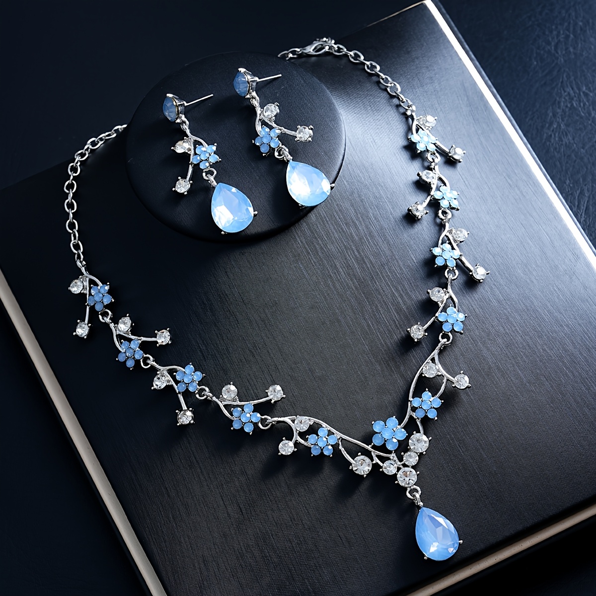 TEMU Juego de 2 piezas, conjunto de joyas elegante y grácil de collar y aretes, accesorios de lujo de moda para novia y boda, adecuado para uso