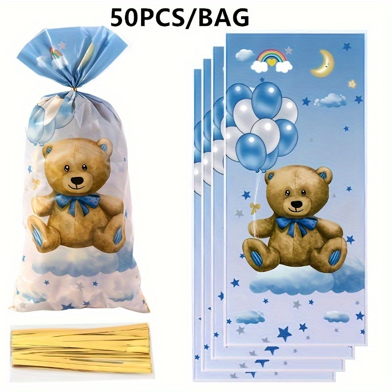 Image of 50pcs/bag Cute Bear Print Gift Bag Birthday Party Supplies Opp Gift Packaging Cellophane Flat Pocket Wedding Birthday Party Gift Bags