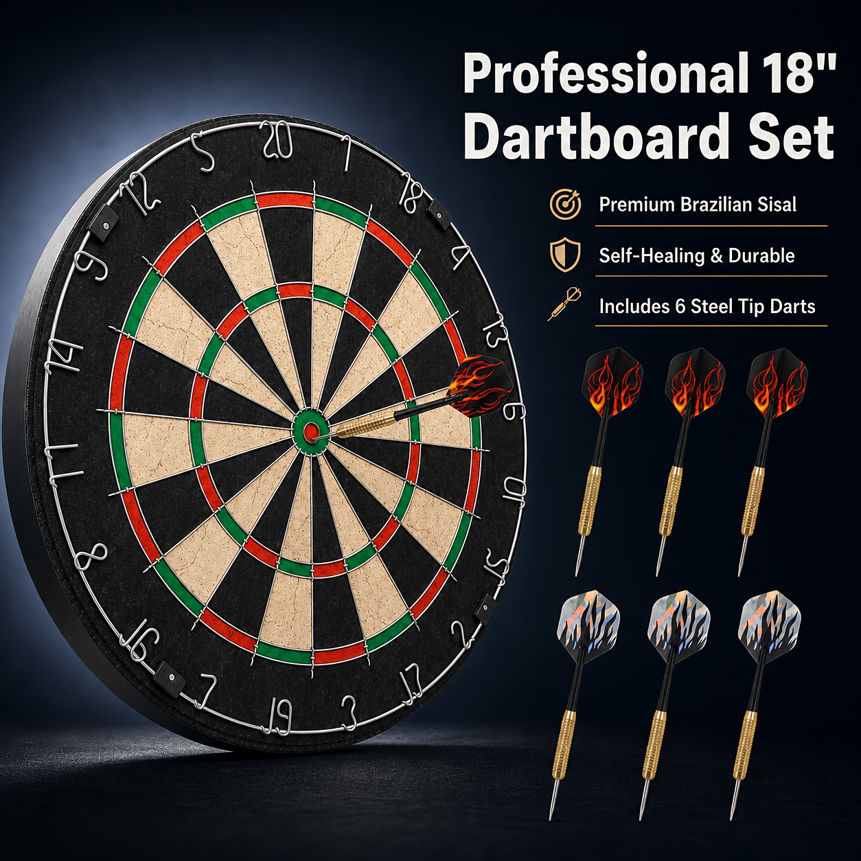 TEMU 18 Inch Brazilian High Quality Hemp Dart Board With 6pcs Dart Set Indoor Professional Round Mesh Premium Sisal Dart Board For Training And