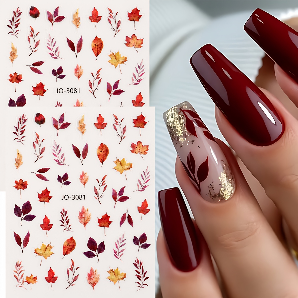 TEMU 2pcs Autumn For Nail Stickers For Nail Art - Brown Yellow Fallen Leaves For Nails Autumn Maple Leaf Theme Thanksgiving For Nail Design Adhesive