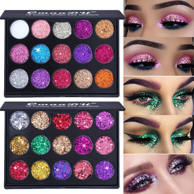 TEMU Of 15-color Diamond Sequin Eyeshadow Palettes For Christmas, Perfect For Makeup. For Festive Occasions, Featuring Sequined Metallic Pearlescent