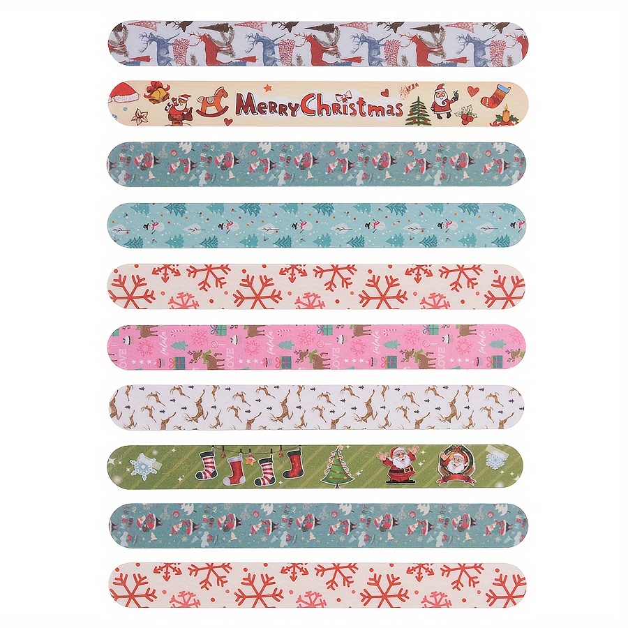 3pcs/5pcs/10pcs Random Style Delivery, Color Printing Double-sided Polish Nail File, Christmas Nail Polish Tools, Shaved Fine Sand Polish Strips, Sponge Polishing Nail File