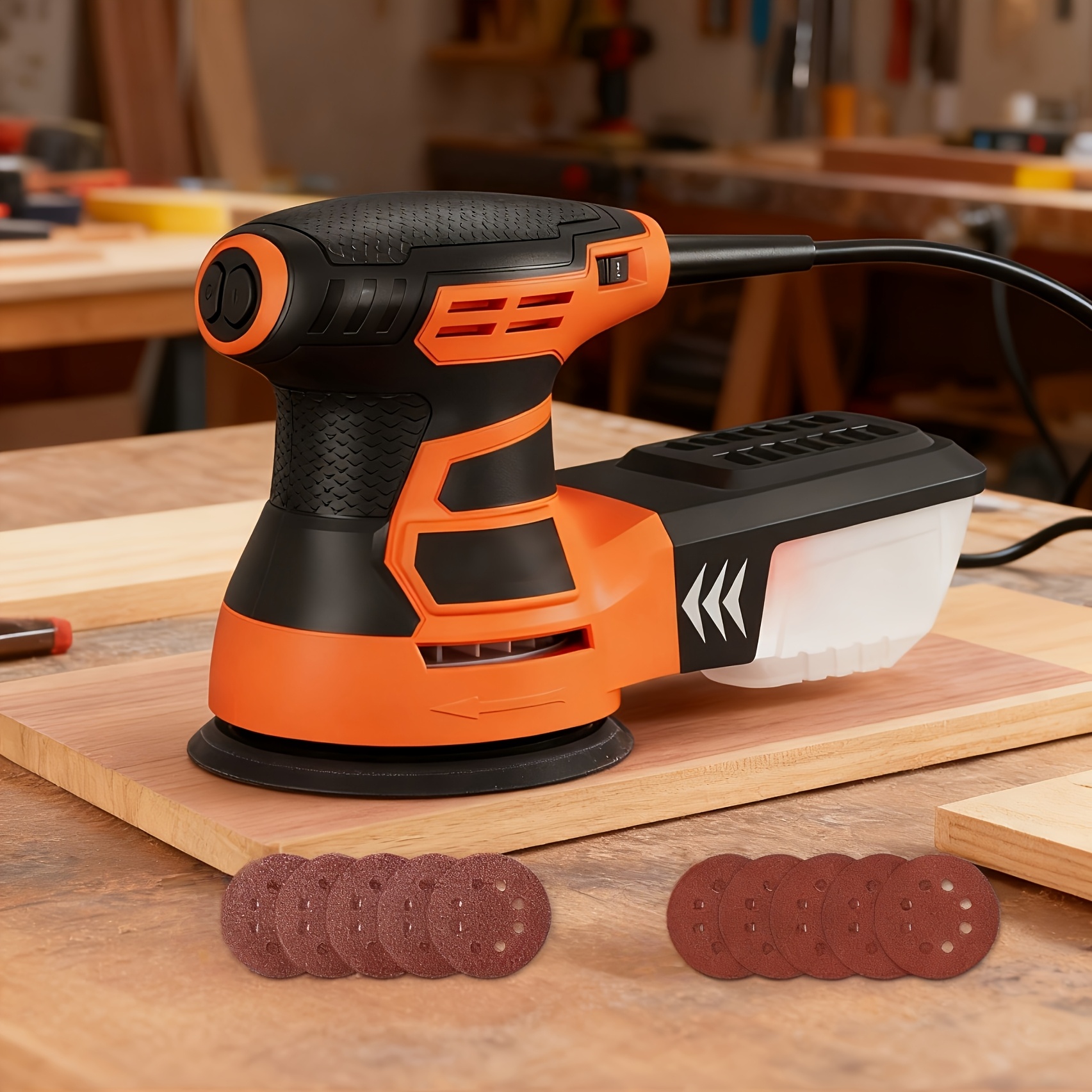 TEMU Orbital Sander, 3a Random Orbit Sander With 6 Speed Control, 13000rpm Max, 12 Sandpapers & 5" Sanding Pad, Dust Collection, Compact Electric