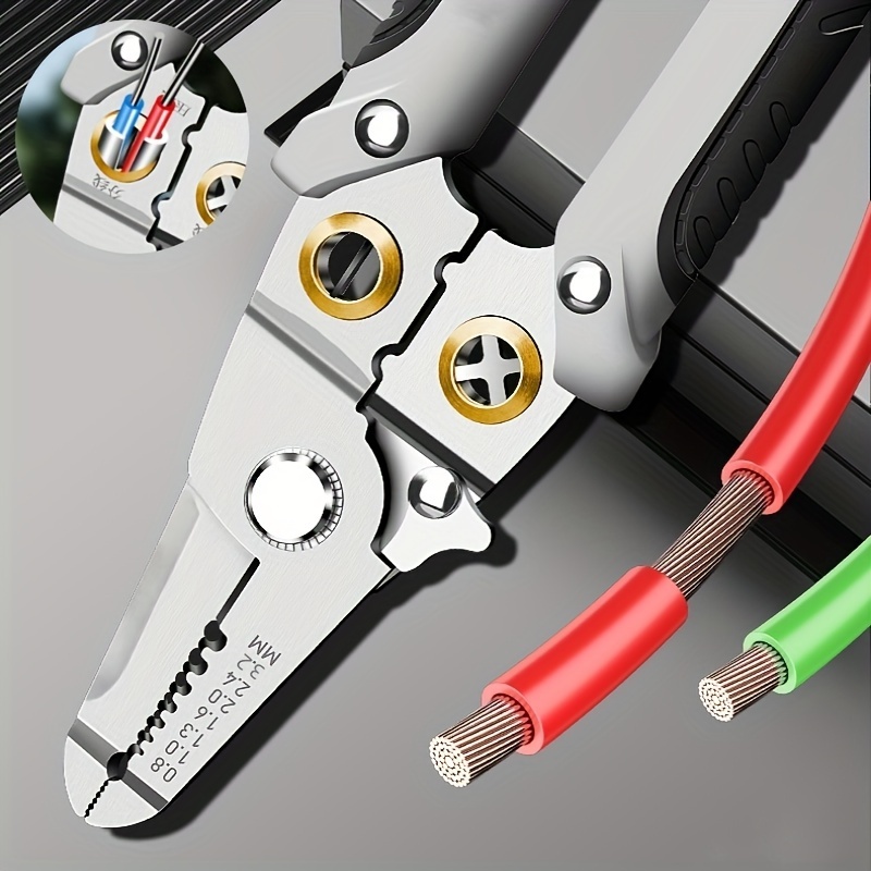1pc Multi-Function Electrician's Pliers - Durable 300 Series Stainless Steel, Matte Finish with Anti-Slip Grip, Split Wire Stripper & Crimper Tool, Light Gray, Cable Management|Sleek Utility Knife|Matte Finish Grip, Electrician Tools