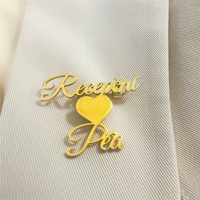 

Custom Heart-shaped Name "reception Pet" Brooch Pin - Elegant Golden-tone Stainless Steel, Vintage & , Accessory For Weddings & Music Festivals, Festival Jewelry|vintage Style Pin|custom Name Brooch