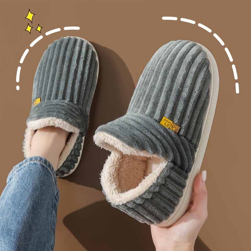 

Men's Solid Home Slippers, Lightweight Breathable Soft Warm Slip On Comfy Shoes With Lined Fuzz, Autumn And Winter