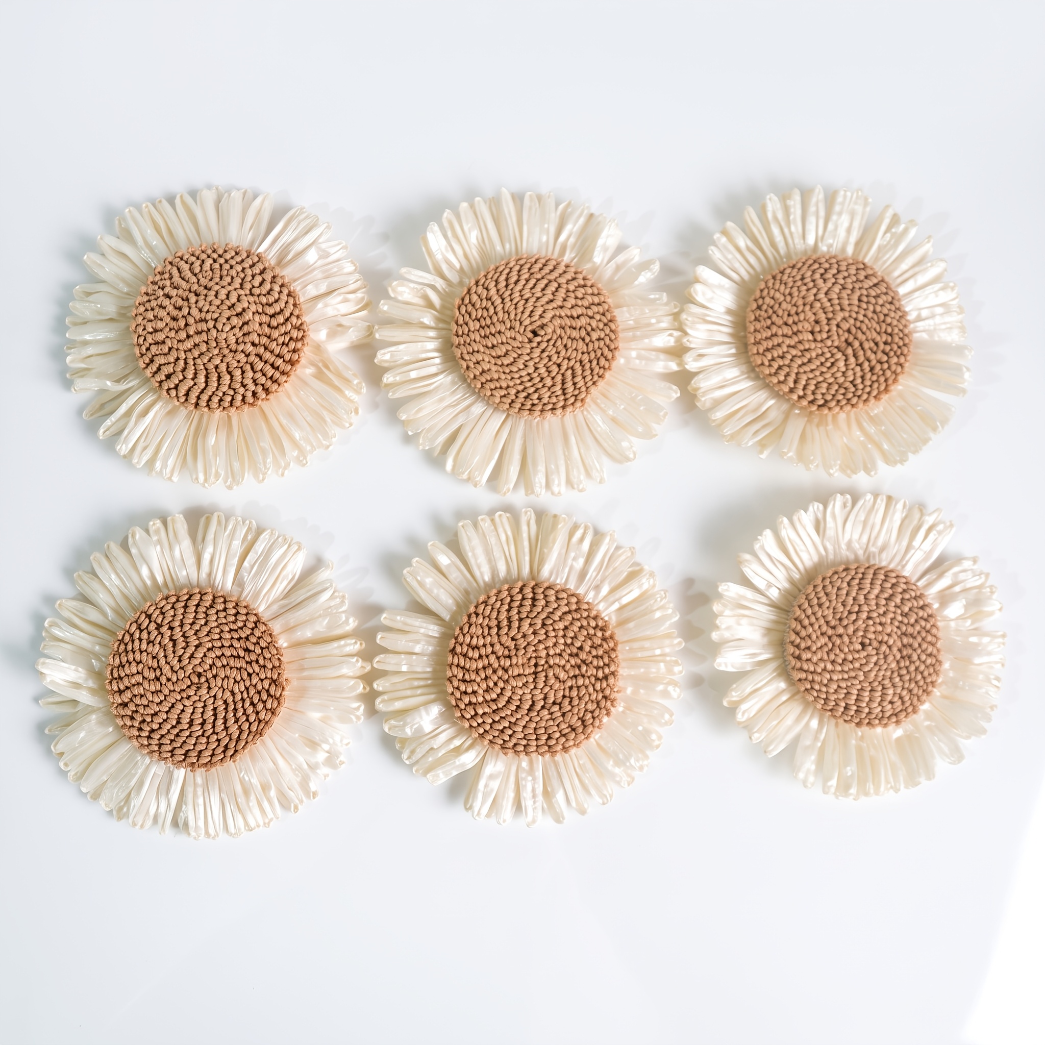 TEMU 6pcs Handcrafted Pp Grass Straw Daisy Flowers, 3.5-inch Woven Sunflower Decorative Patterns. Suitable For Diy Decorative Items, Bohemian-style