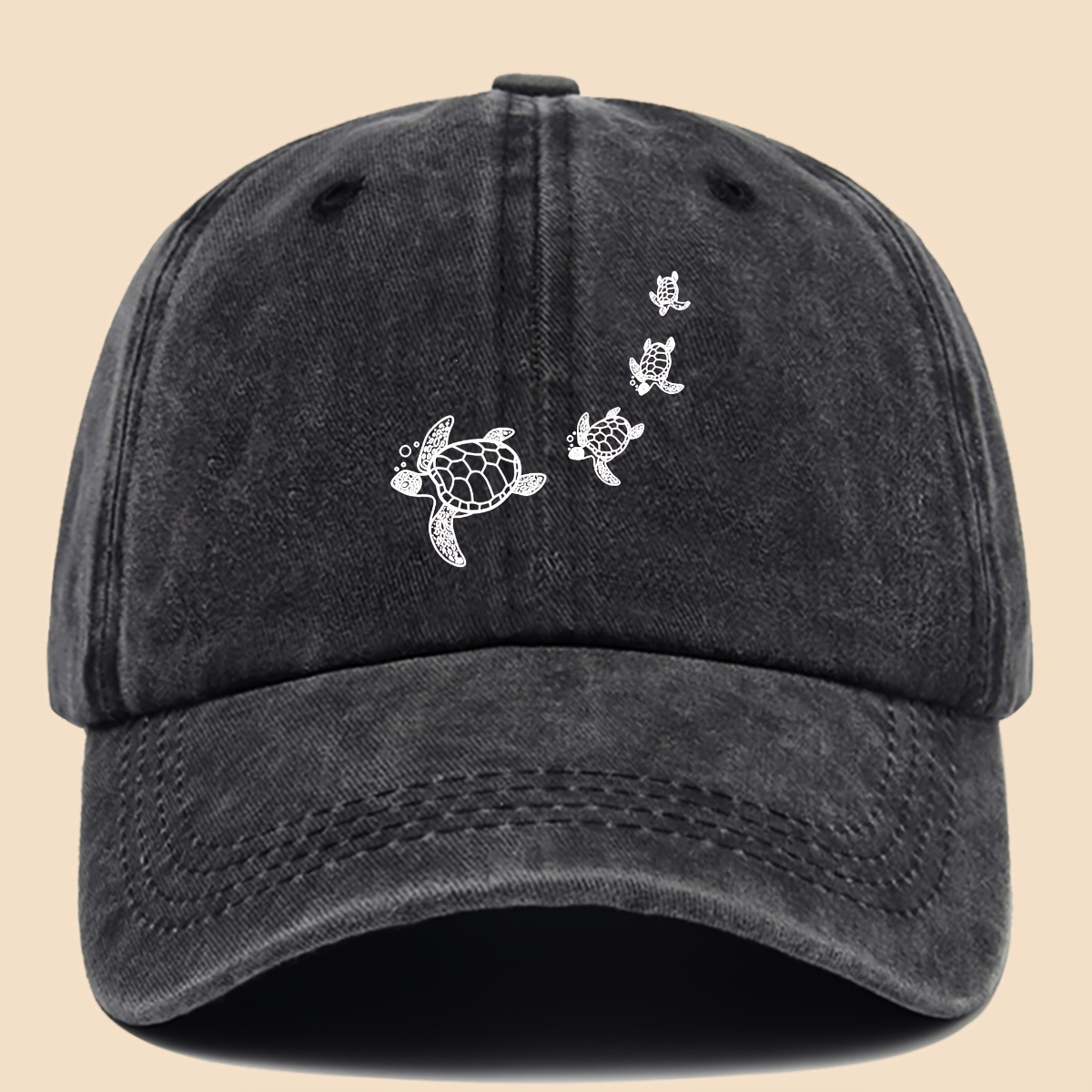 TEMU 1pc Fashion Pattern Printed Baseball With Turtle And Design, Vacation Casual Headwear, Casual Summer Duckbill , Sporty Style, Black Papa Trucker