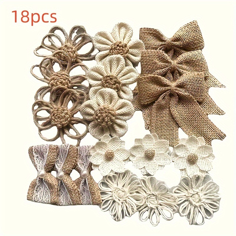 6/18pcs Mixed Color Linen Ribbon Flowers - Handmade Bow For Gift Wrapping, Clothing, Shoes, Hats, Additions, Christmas, Wedding Party Decorations&halloween, School