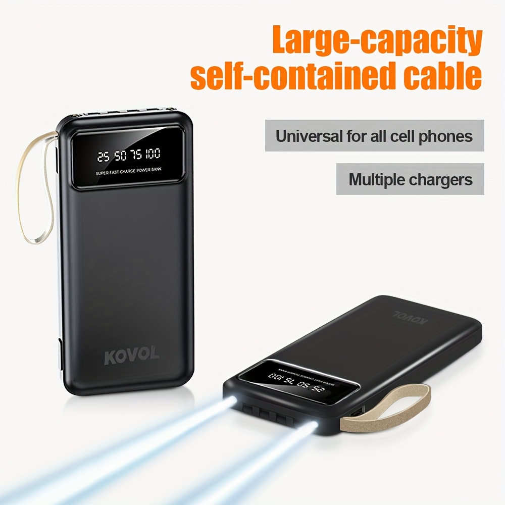 

10000mah Power Bank, Portable Charger With Built-in Lcd Flashlight Digital Display, Mobile Phone Holder, Compatible With /15/14/13, Samsung, Ipad, Etc