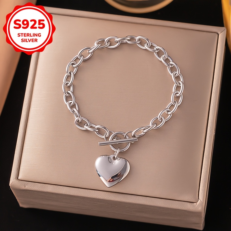 Heart Shaped OT Thick Chain Bracelet 925 Silver 42g