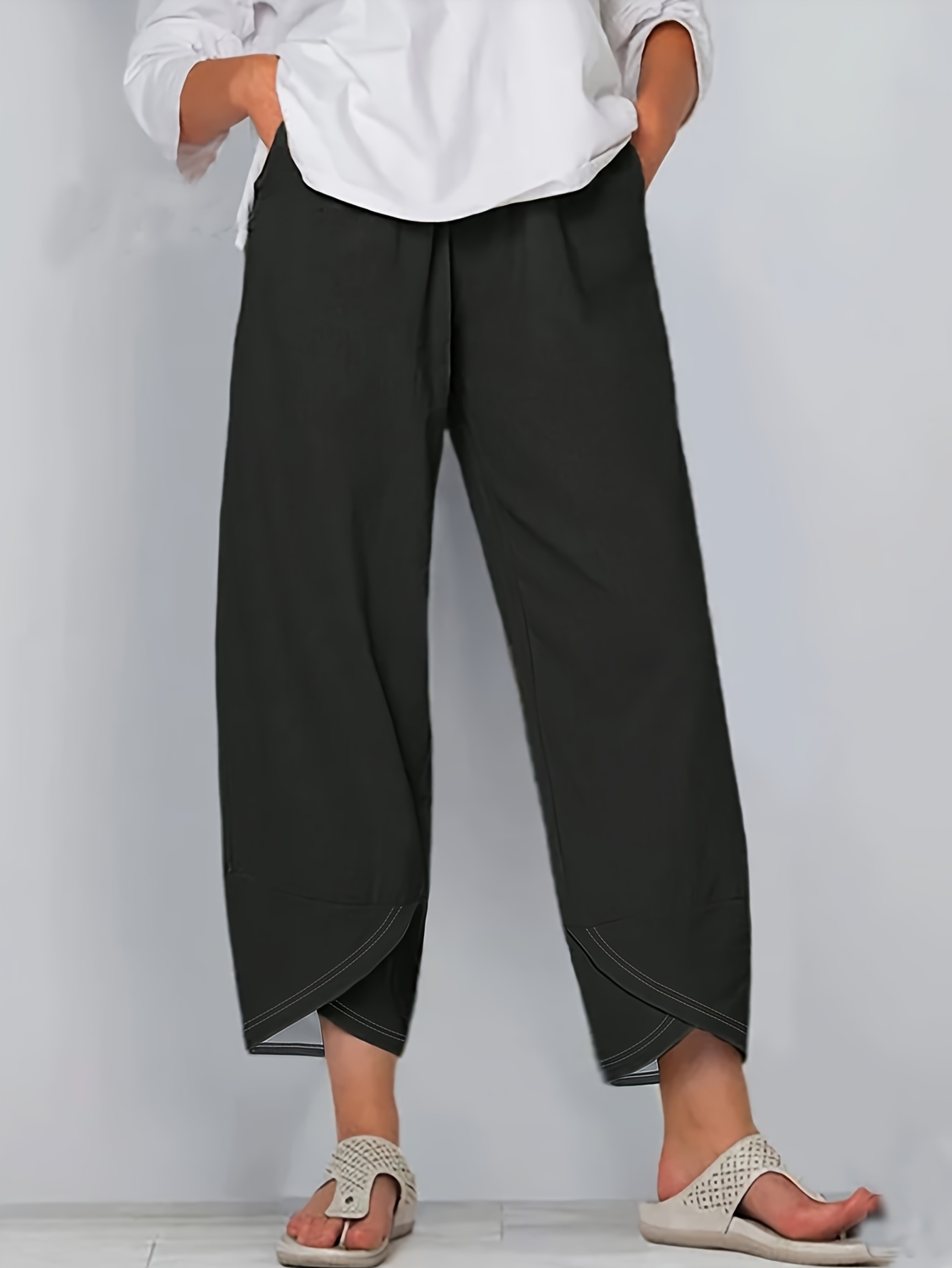 calças de perna larga com cintura elástica para mulheres Temu Brazil