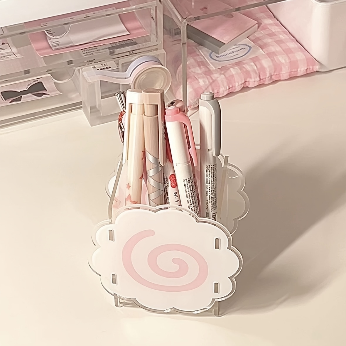 

Porte-Stylo en Acrylique Rose en de Poisson pour Gâteau, Organisateur de Papeterie Esthétique pour Bureau