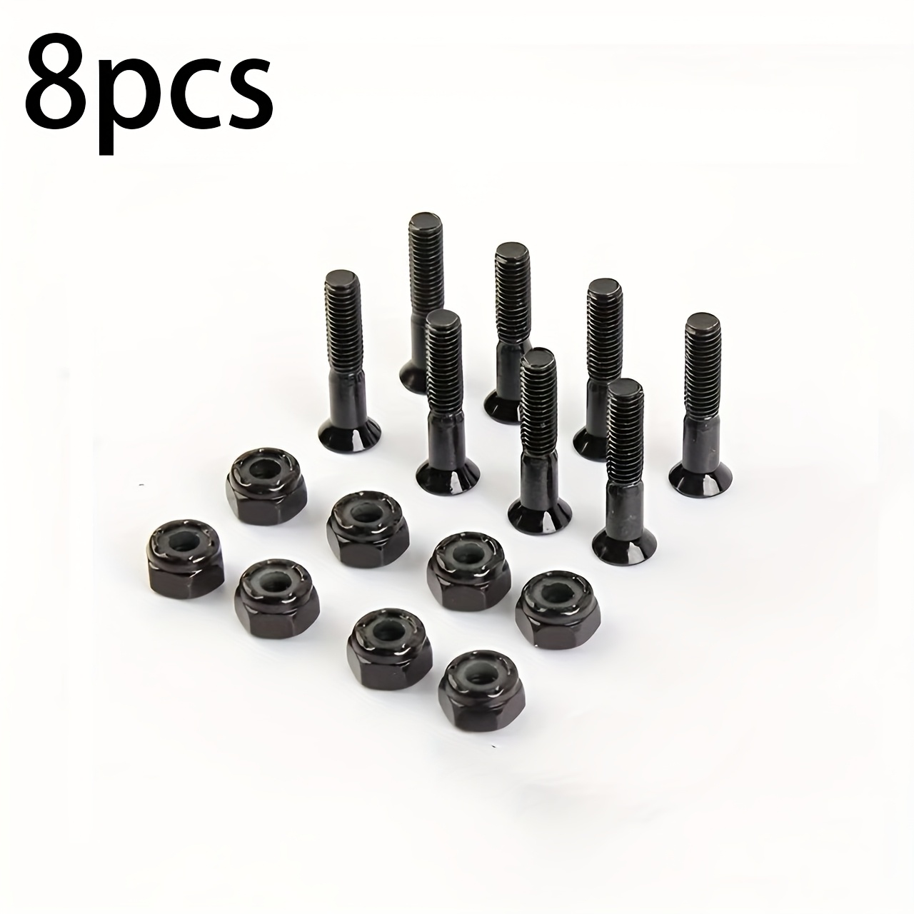 E-shop Skateboard Hardware Set inklusive 8 Bridge Nails und 8 Muttern, 25mm Länge und 5mm Durchmesser, Schwarz, geeignet für Double Kick Skateboards