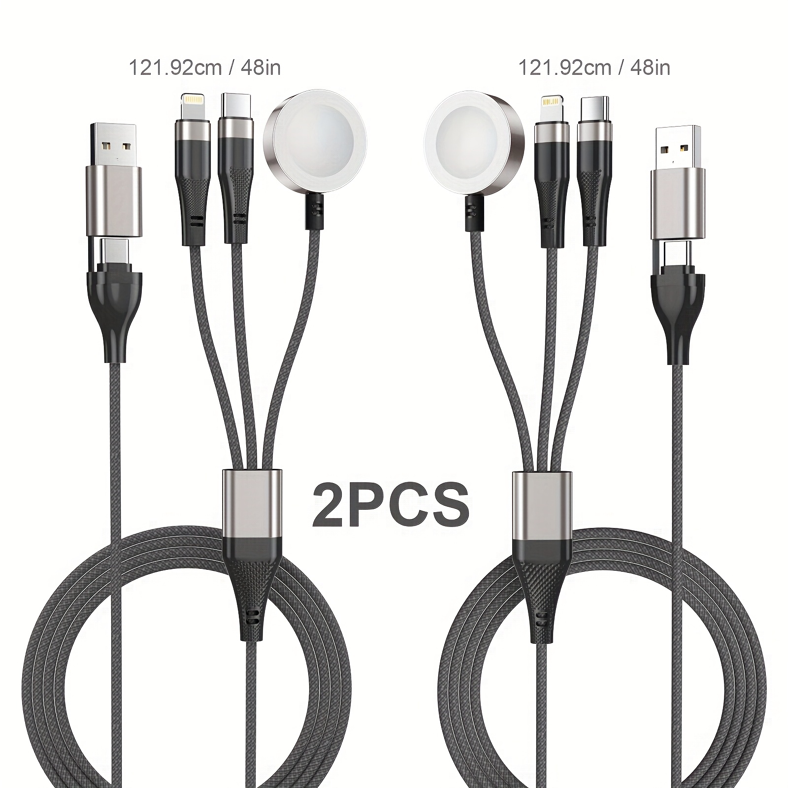 TEMU 2pcs 4ft/4ft Multifunctional Charging Cable For Watch Charger Fast Charging, Portable Usb C/a For Iwatch And For Iphone Charger For Iwatch