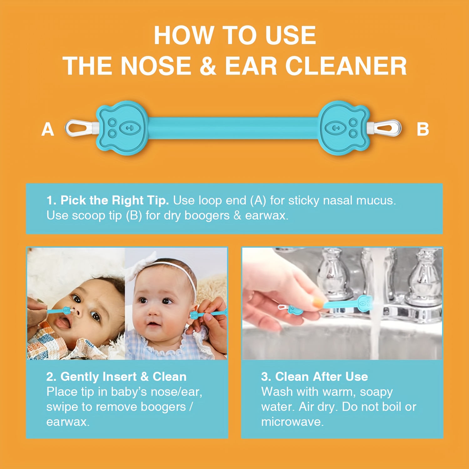Blue Teddy Bear 2-In-1 Nose and Ear Cleaner Tool for Babies