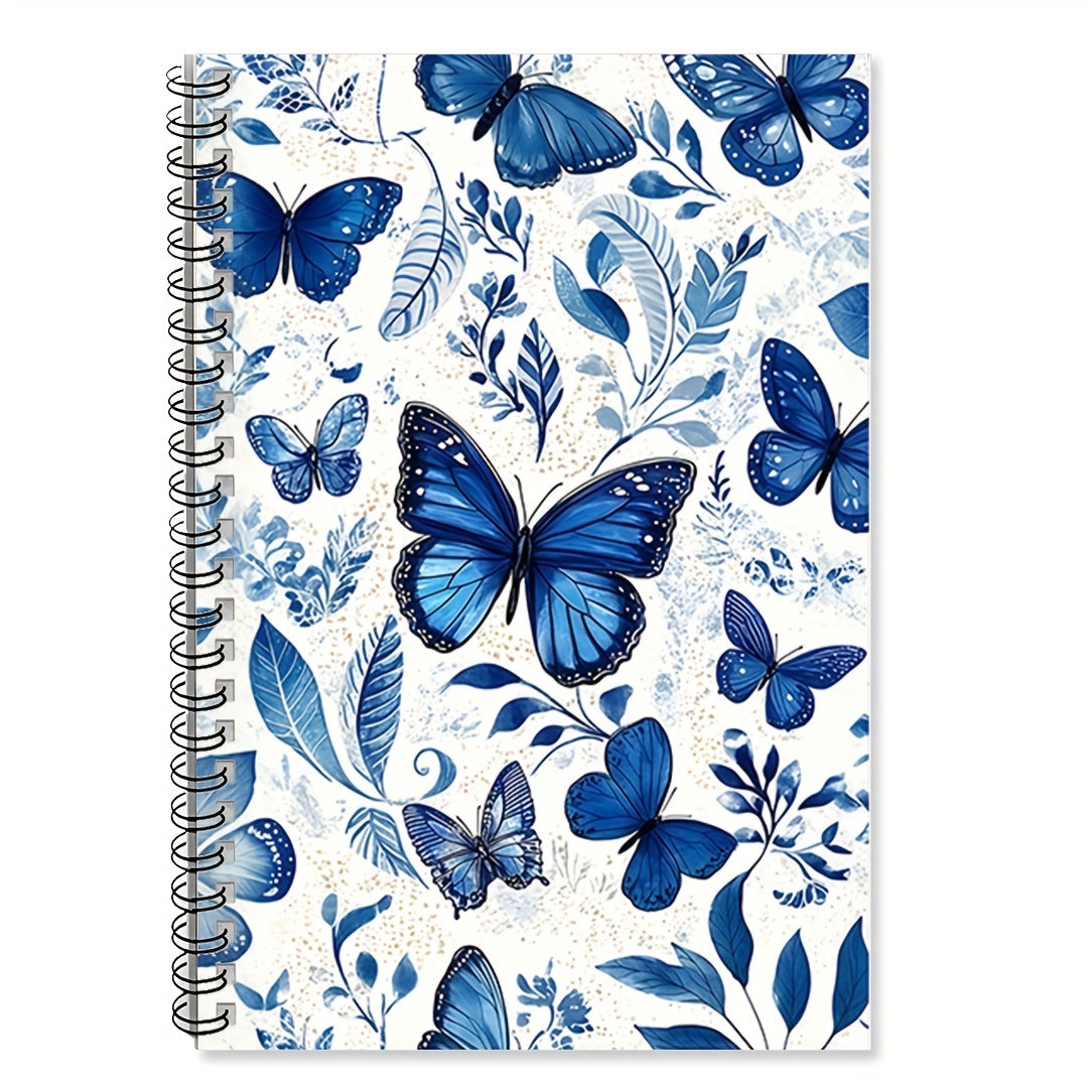 TEMU Blue Floral Spiral Notebook - 14.48x21.08cm College Ruled Journal With High-quality Paper, Portable For Note-taking, Studying & Creative Writing