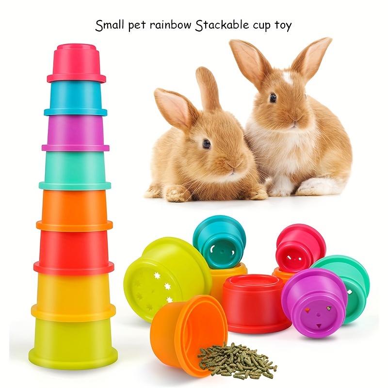 

8pcs Plastic Stacking Cups For Rabbits, Chickens, Guinea Pigs, Chinchillas, And Parrots - Enrichment Toys With Holes For Treats And Easy Storage