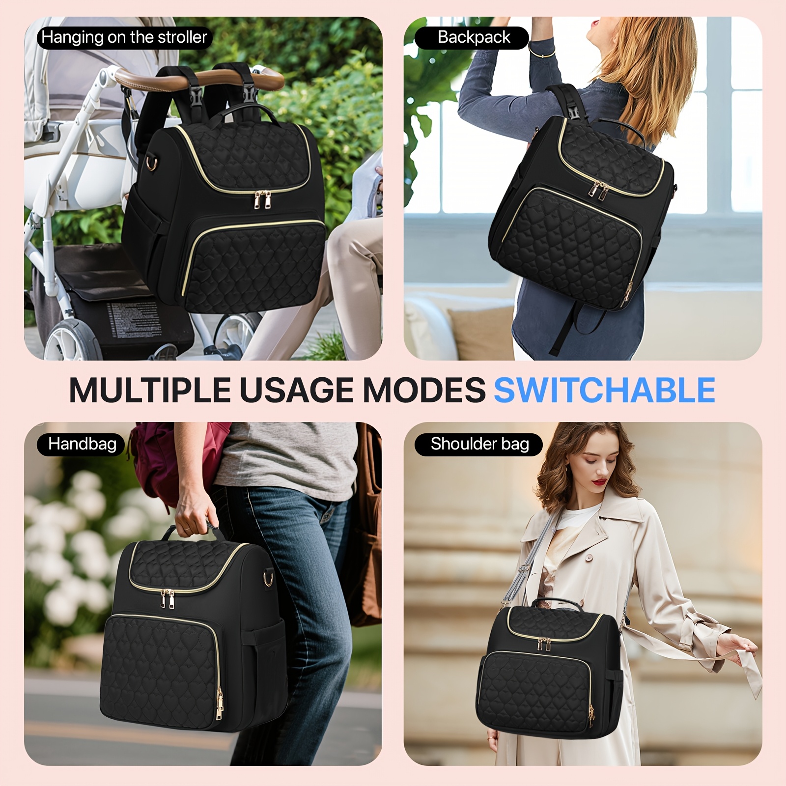 large diaper bag with 3 insulated bottle pockets and changing station multi   adjustable straps   moms dads and essentials stylish stroller everyday   0