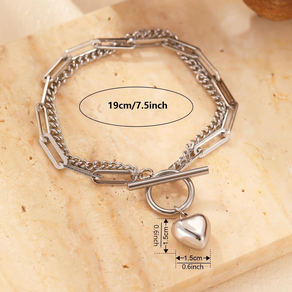 Women's Double-Layer Stainless Steel Square Chain Bracelet, Luxury