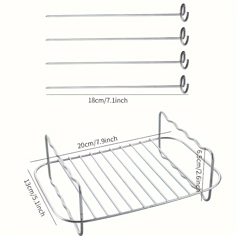 Image of Stainless Steel Grill With 4 Skewers, Air Fryer Accessory, Tool For Indoor And Outdoor Bbq Cooking, Suitable For Garage Or Kitchen Use, Kitchen Utensil