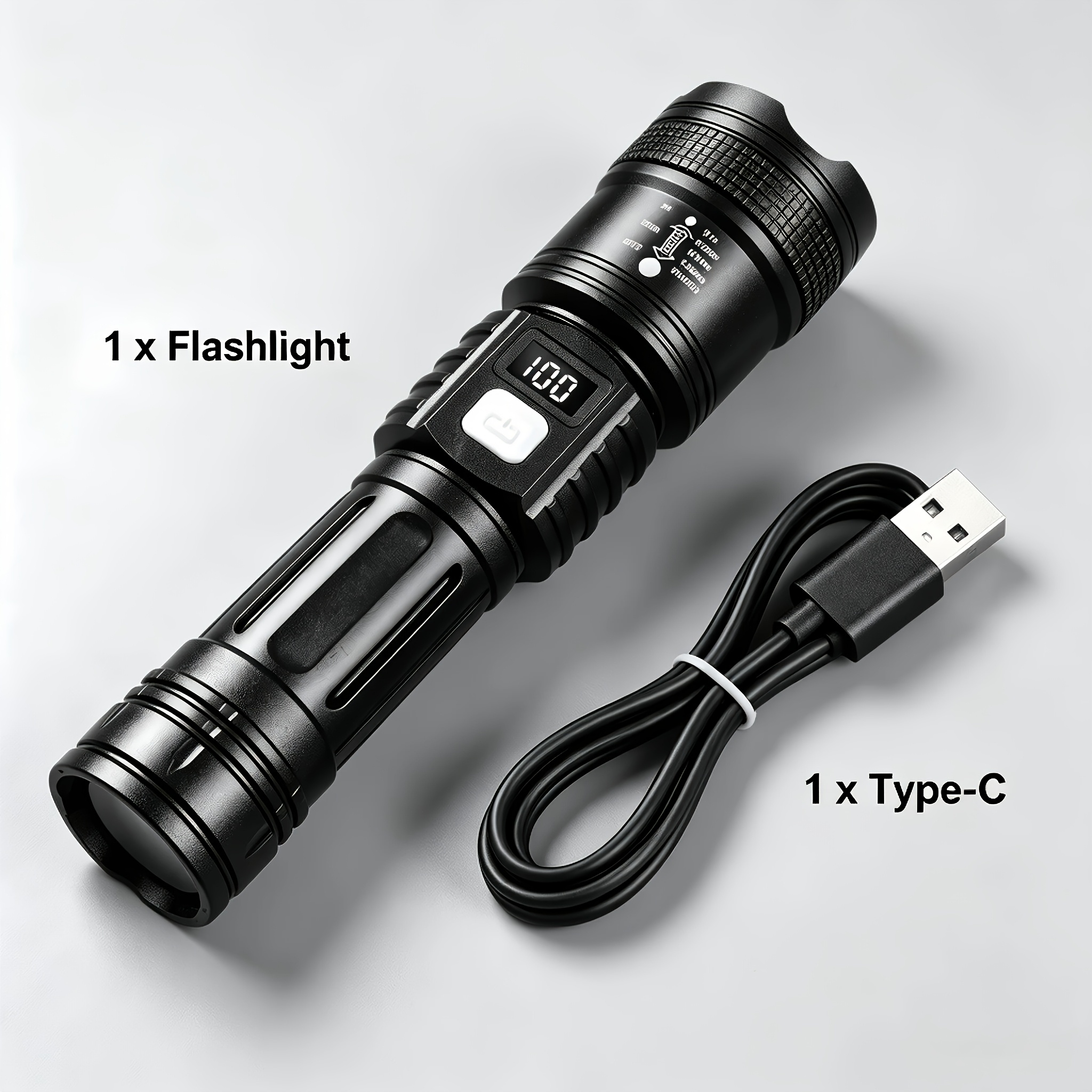 TEMU Projecteur réchargeable haute avec zoom à fort grossissement et poignée texturée noire, adapté pour le camping, la pêche, , l'alpinisme, les