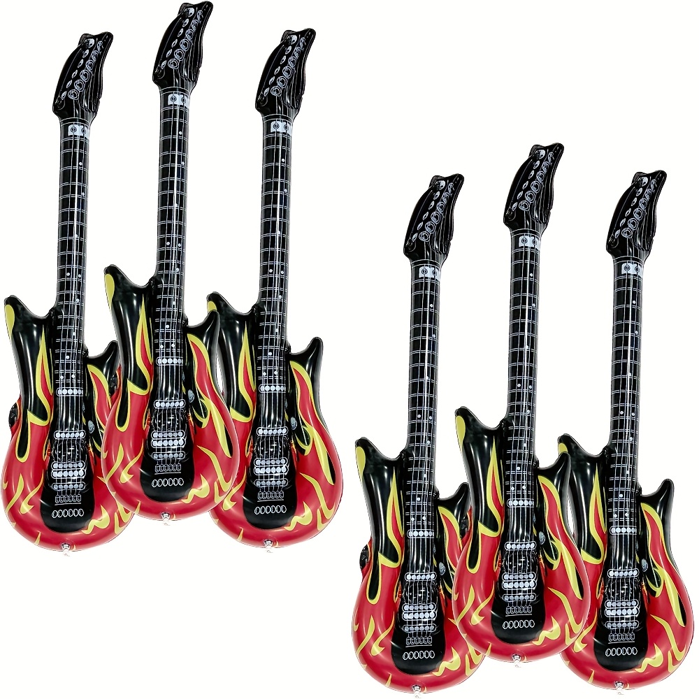 6 piezas de juego inflable de guitarra con llama, instrumentos de juguete de plástico con   para fiestas de  , juegos divertidos, deportes con tema de vacaciones, sin necesidad de electricidad, decoraciones de patio   para    .