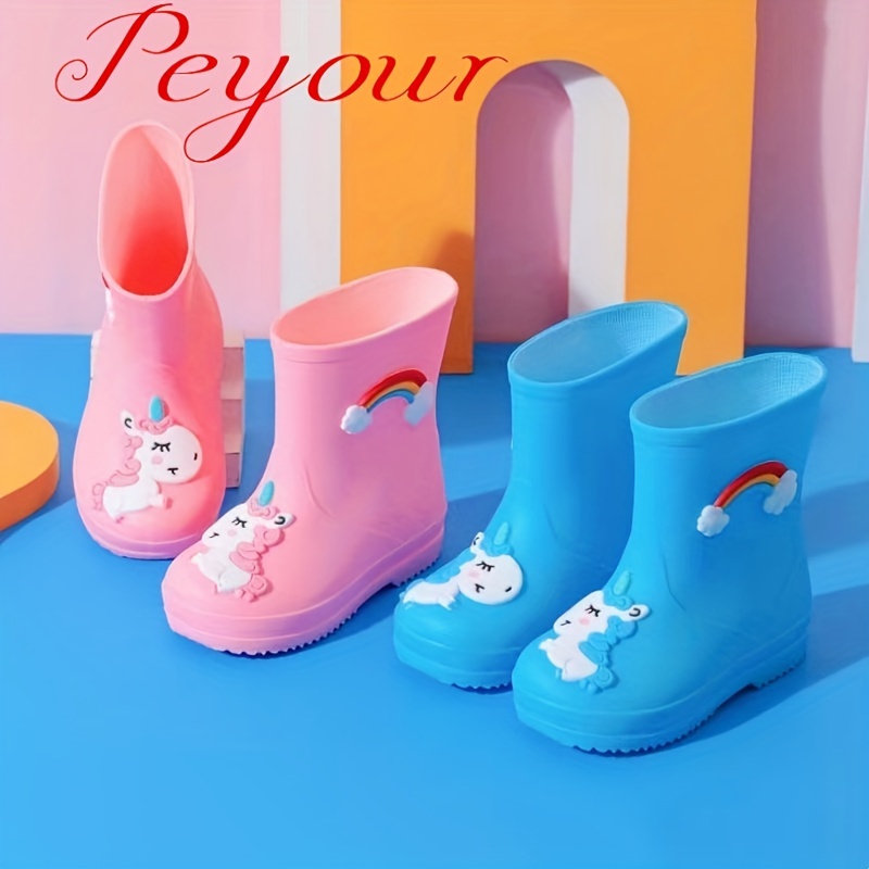 

Cute Cartoon Rainbow Slip On Rain Boots For Girls, Waterproof Non Slip Rain Boots For Outdoor Travel, All Seasons