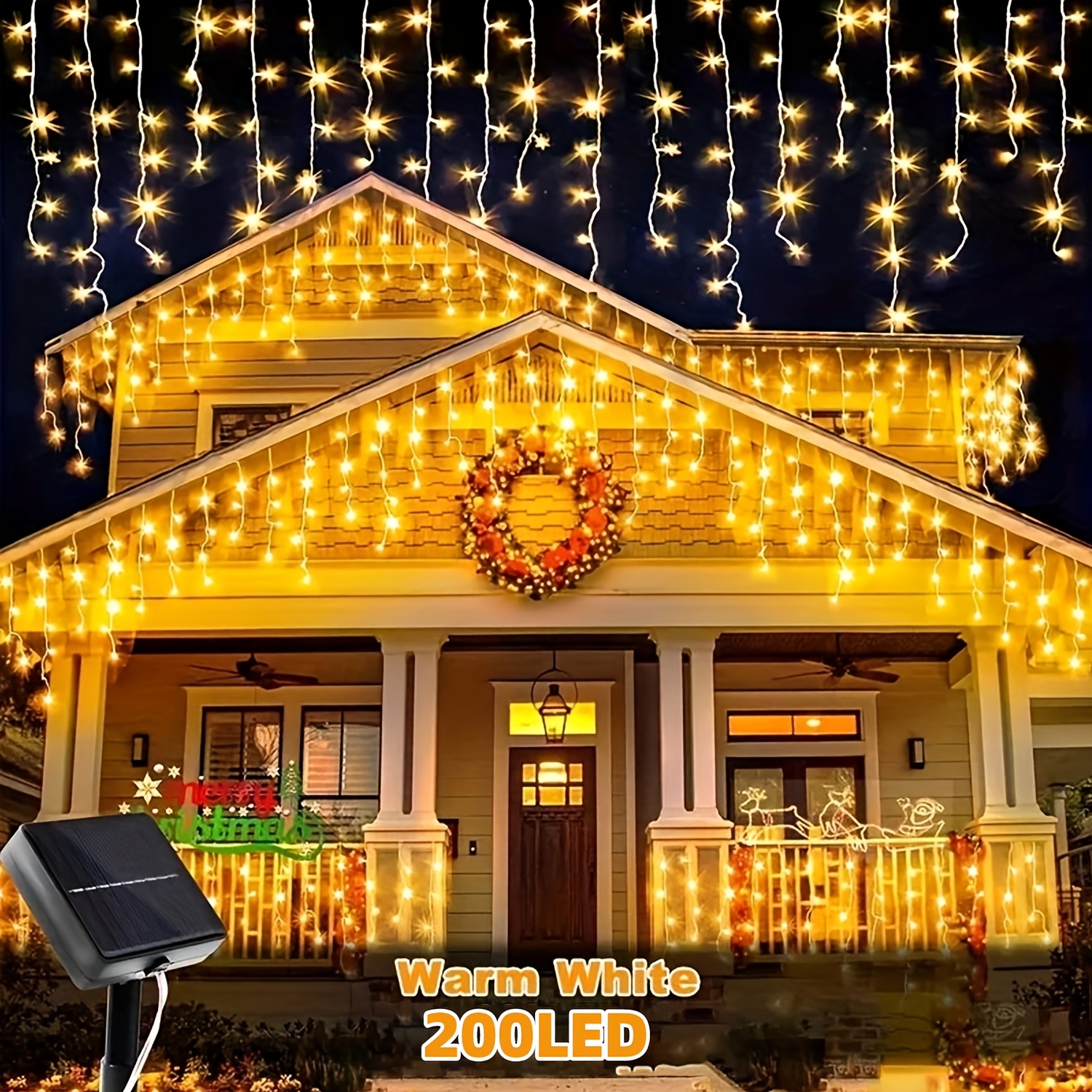 Image of 110/ 200led Solar Outdoor Icicle Fairy String Lights, 8 Lighting , Hanging Christmas Atmosphere Lights, Suitable For , Gardens, Patios, , Parties, Wedding Decorations
