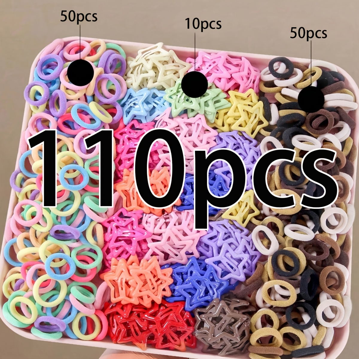 TEMU 110/150 pezzi - Nuovo set di elastici per capelli colorati a forma di stella, accessori per capelli e di tendenza, mix , adatti per decorazioni