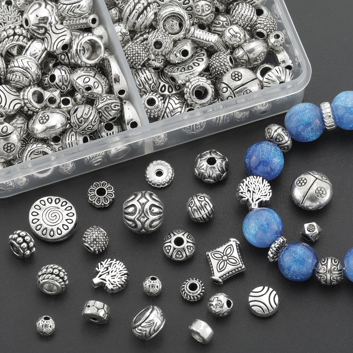 28g of approximately 50pcs of   mixed alloy spacer beads featuring geometric shapes and holes for crafting   decorative beads are suitable for handmade projects like necklaces bracelets keychains pendants