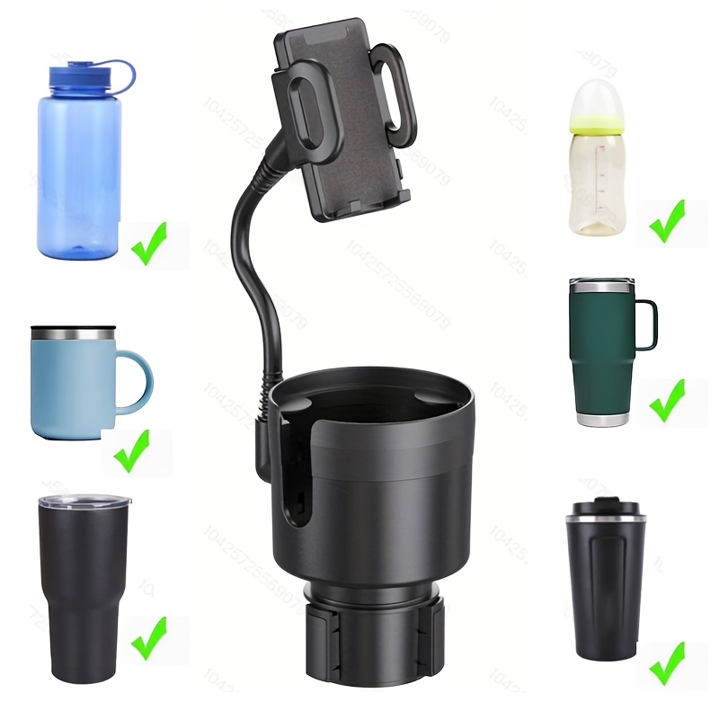 

1pc Adjustable Car Cup Holder Extender, Universal Vehicle Beverage Organizer, Compatible With Large Bottles, Mugs, Handle Cups, Dual-in-one Car Cup & Phone Holder, Abs Material, Vehicle Accessory