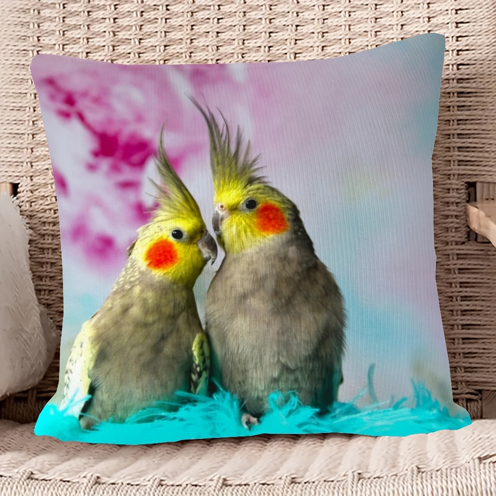 

-chic Cockatiels Double-sided Plush Pillow Cover 18x18" - Living Room & Bedroom, Machine Washable With Zip Closure