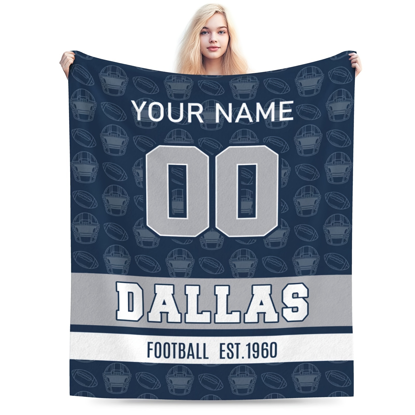 

Personalized Dallas Football Fan Blanket - Soft, Cozy Flannel With Custom Name Option, Ideal For Travel, Sofa, Or Bed - Perfect Gift For Sports Enthusiasts